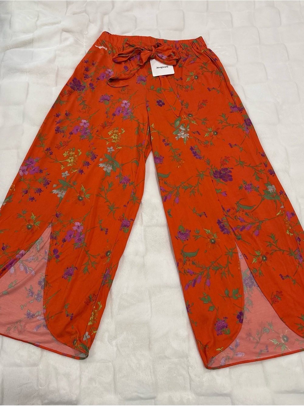 Desigual Orange Floral Split-Leg Wide Leg Pants
